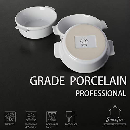 SWEEJAR Ceramic Souffle Dishes, Round Double Handle Ramekins for Baking