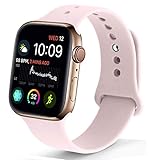 NUKELOLO Sport Band Compatible with Apple Watch 42MM 44MM,Soft Silicone Replacement Strap Compatible for Apple Watch Series 4/3/2/1 [S/M Size in Pink Sand Color]