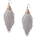 Humble Chic Fringe Tassel Statement Dangle Earrings - Lightweight Long Feather Drops, Grey, Dove Gray, Gold-Tone