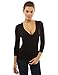 PattyBoutik V Neck Ruched 3/4 Sleeve Double Layers Blouse (Black S)