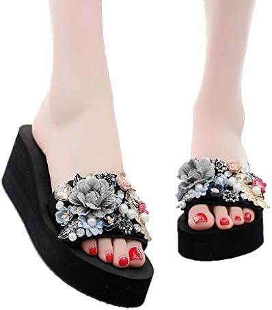 Jiayit Women's Slip-on Slipper for Women Summer Bohemian Open Toe Fashion Non-Slip Wedge Slippers Pearl Beach Shoes Sandals
