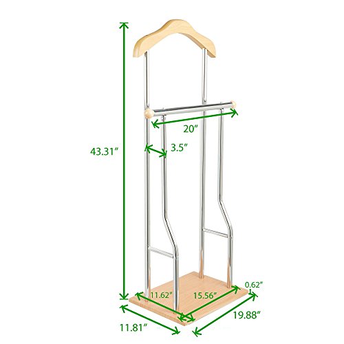 Mind Reader Steel, Bamboo, Wood Valet Suit Rack Stand, Silver
