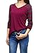 Allegra K Women's Striped V Neck Baseball Tee T-Shirts Long Raglan Sleeve Top Large Fuchsia