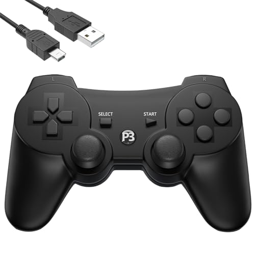 Eagolloar Wireless Controller for PS3, Dual Analog Bluetooth Rechargeable Game Controller for PS3 with Charging Cable,Dual Vibration -Black
