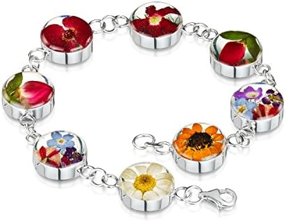 Flower Mix with Real Flowers Bracelet, Sterling-Silver 925