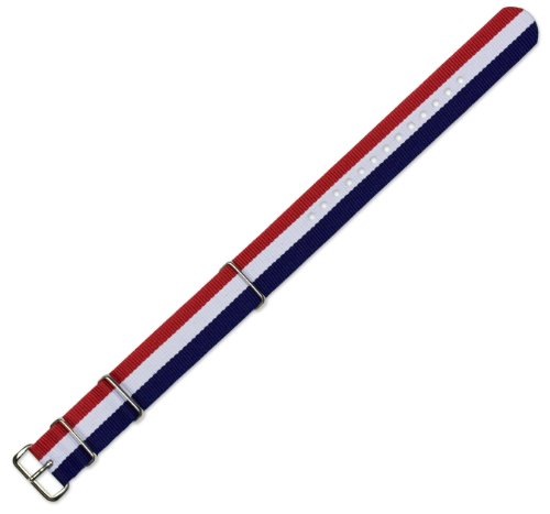 18mm Military MoD Ballistic Nylon G10 Watch Band - Red, White, & Navy