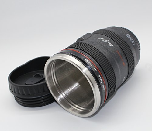 OmeGod New Looks Like SLR Lens 24-105mm Stainless Steel Travel Coffee Mug/ Cup with Sipping Lid & Holding Bag(Sipping Lid, Black)