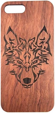 JEEX Wooden Phone Case, Slim Fit, Scratch Resistant Nature Bubinga Wood Case for Apple iPhone 7 Plus/iPhone 8 Plus (Wolf)