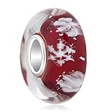 LovelyCharms 925 Sterling Silver Murano Glass Christmas Snowflake Core Bead Fits European Pandora Charm Bracelets (Red)