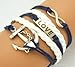 JOVANA Antique Silver Karma Infinity Bracelet Love Nautical Anchor Blue Rope Knit Weave