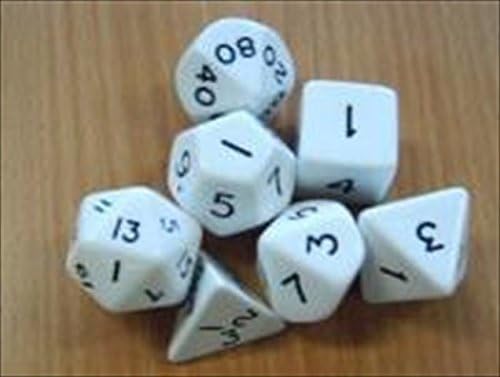 White Jumbo Size 7 Pc Polyhedral Dice Set D4, D6, D8, 2xd10, D12, D20