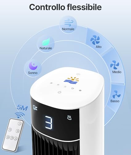 EXNOS Ventilatore a torre con raffreddamento ad acqua – ventilatore a piantana con telecomando silenzioso, aria condizionata mobile senza tubo di scarico, 3 modalità e gradini, aroma timer 12H, Bianco
