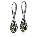 Sterling Silver Green Amber Drop Earrings Necklace Set 18 Inches
