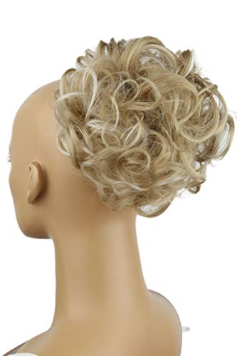 PRETTYSHOP BUN Up Do Hair Piece Hair Ribbon Ponytail Extensions Draw String Scrunchy Scrunchie Curly or Messy Different Colors (bleach blonde mix #25H613 D8)
