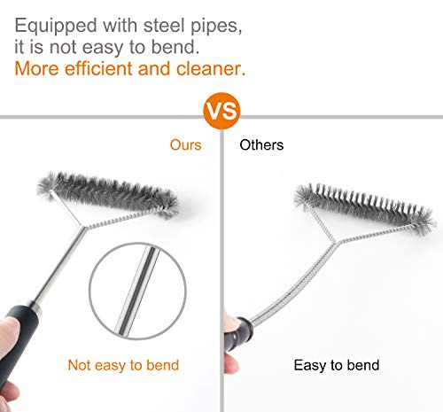 Grilljoy 3pcs Grill Brush Set includes Wire Brush and Bristle Free Brush - 17.5'' Safe Stainless Steel Barbecue Cleaning Brush for Weber Gas/Charcoal Grilling Grates - Perfect BBQ Cleaner Accessories.