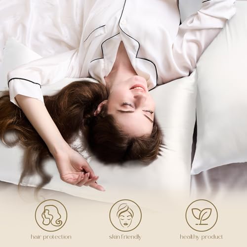 ZIMASILK 100% Mulberry Silk Pillowcase for Hair and Skin Health,Soft and Smooth,Both Sides Premium Grade 6A Silk,600 Thread Count,Cooling,with Hidden Zipper,1pc (50x75cm, White)