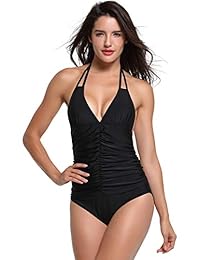 Upopby Halter Push Up traje de baño de una pieza sin espalda, monokini, control de barriga abultado, trajes de baño talla grande