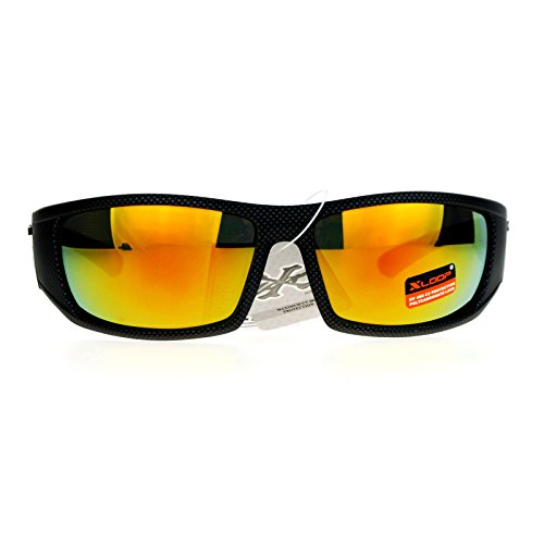 Xloop Mens Sunglasses Sporty Wrap Rectangular Matte Black Silver, Orange Mirror