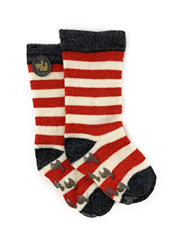 Warrior Alpaca Socks - Baby Alpaca Toddler Non-Skid Children's Striped SocksNEW (12/12-24mos, Red Stripe/Grey) - Thumbnail 3