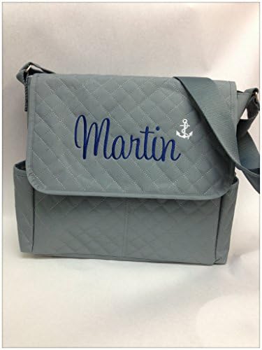 Personalized Canvas Diaper Bag With Changing Pad For Baby Boys or Girls - Grey