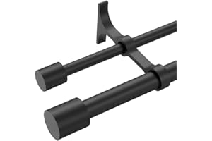 YUN NEPHELE Double Curtain Rods for Window 72 to 144 Inch (6-12ft), Matte Black Double Drapery Rod, Heavy Duty 1 Inch Front and 5/8 Inch Back Decorative Dual Window Rods with Cap Finials