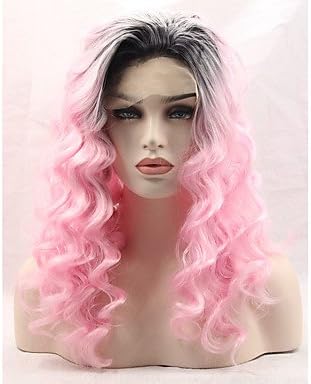 TY Cheap Natural Long Wavy Fashion Realistic Wig Ombre Pastel Pink Color Glueless Synthetic Lace Front Wig Half Hand Tied Hair for Women
