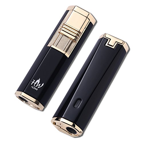 HUOWA Dual Jets Torch Lighter with a Cigar Punch Cutter, Elegant Butane Gas Refillable Cigarette Lighter for Men, Business Gift (Black) - Thumbnail 5