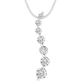 Clara Pucci 0.475 cttw Simulated Diamond White Gold-Plated Silver Necklace and Pendant for Women (16" Box Chain,Round Cut,3.5mm)
