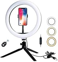 LEDリングライト 撮影照明用ライト 10インチ 3色モード 10段階調光 高輝度照明 Bluetoothリモコン付き USBライト 卓上ライト 美容化粧/You Tube生放送/ビデオカメラ撮影用