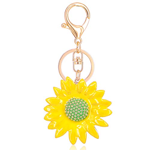 QTKJ Sunflower Keychain Metal Key Ring Handbags Purse Bag Car Pendant Decoration Gift