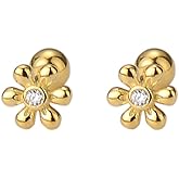 Niaspi Small Daisy Stud Earrings for Women S925 Sterling Silver CZ Flower Cartilage Studs Earrings Cute Floral Conch Helix Tragus Piercing Jewelry Screw Back Earrings