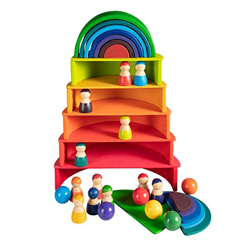 MerryHeart Montessori Wooden Rainbow Balls, Colorful Wooden Ball Toys