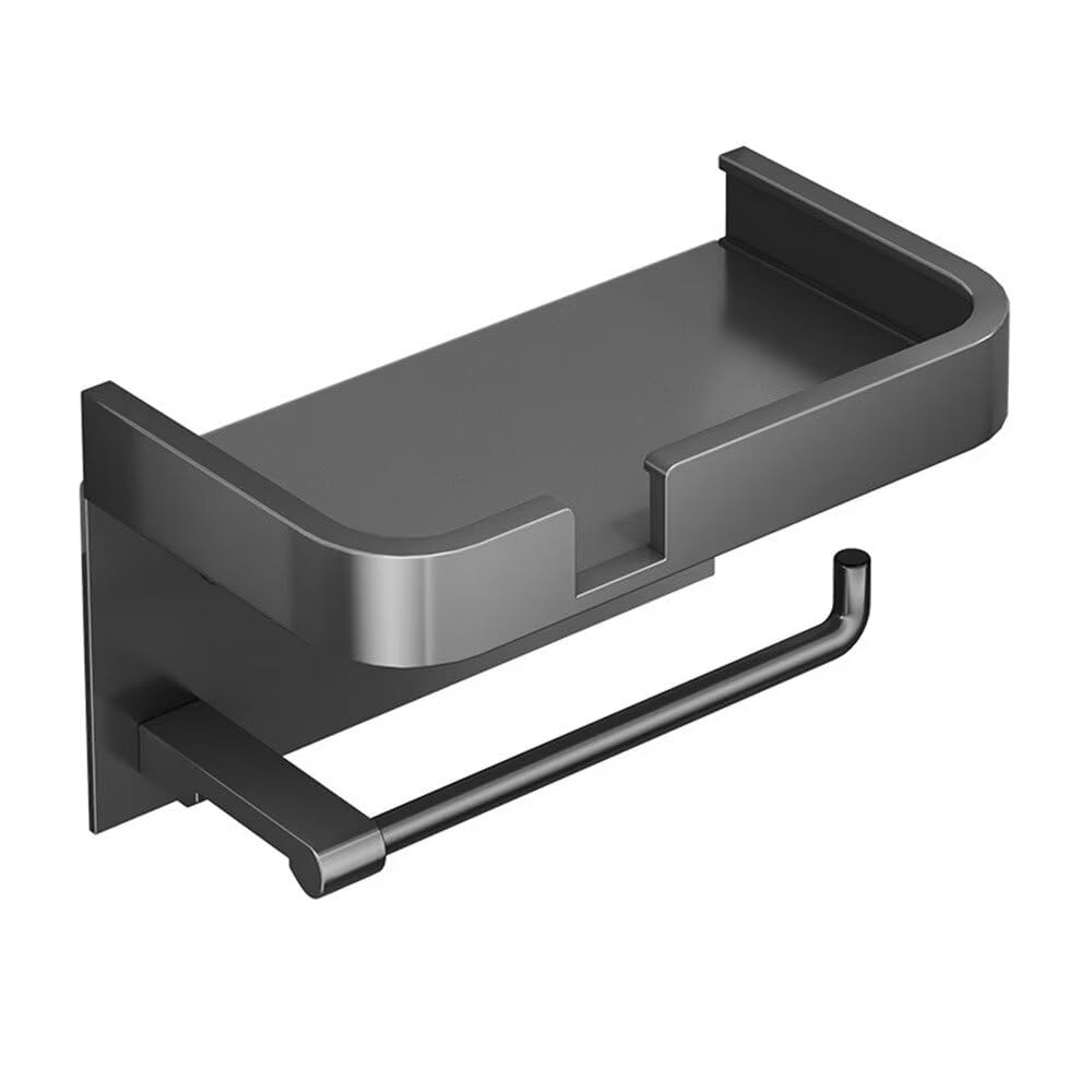 Toilet Paper Roll Holder with Phone Shelf,Wall Mounted Toilet Paper Holder,Rustproof Bathroom Washroom Kitchen Hotel Tissue Roll Holder with Shelf,Toilet Paper Roll Black