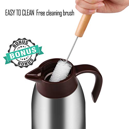 68 Oz Stainless Steel Thermal Coffee Carafe with Free Brush, Double Walled Vacuum Thermos Pot for Coffee, Tea and Hot Water, 2 Litre