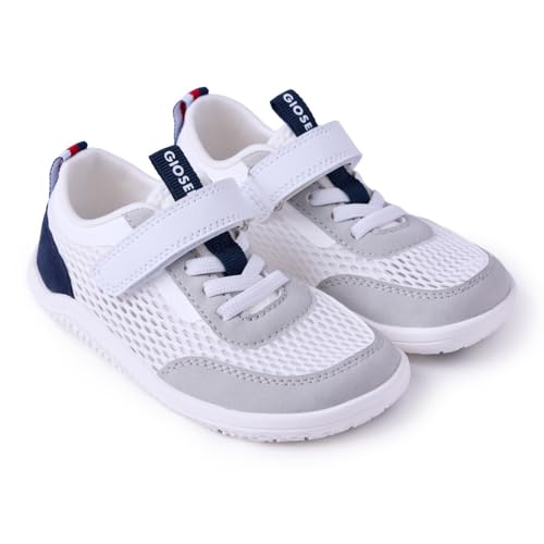 Holdrege - Zapatillas Barefoot de Rejilla para Niño con Acentos de Color, Cierre Ajustable y Suela Flexible y Antideslizante, Puntera Cuadrada, Color Azul Marino, Talla 30