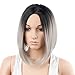 netgo Bob Wig Grey Ombre Wigs Short Straight Synthetic Hair Full Wig for Women