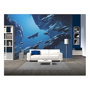 Fantasy Island Floating in The Sky,Illustration Painting - Removable Wall Mural | Self-Adhesive Large Wallpaper - 66x96 inches