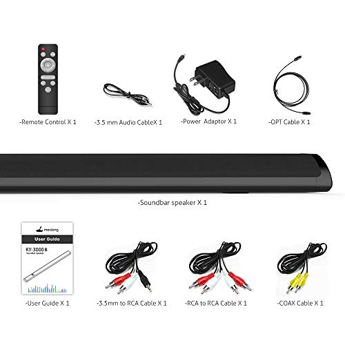 TV Sound Bar, Meidong KY3000B Sound Bars for TV Bluetooth Audio Speakers, Wired & Wireless 36 Inch TV Sound Bar with Optical Cable/RCA/AUX/Coax/Remote Control, Home Theater System