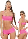 Sexy Hot Pink Lace Tank Crop Top Bra and Panties Set