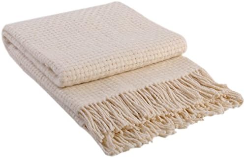 Luxury Wool Blanket 55”x79” by CG Home – Super Warm and Soft White Blanket for Cozy Fall and Winter Days –Tartan Plaid Throw Blanket Accents Any Home Décor (Twin)