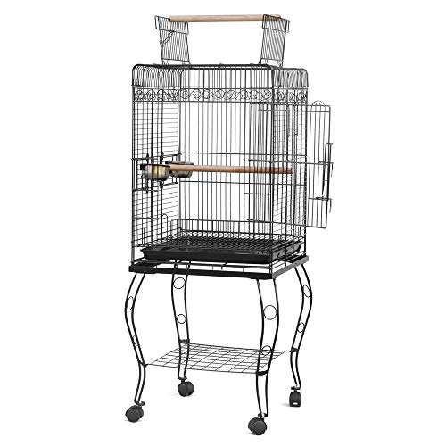 Festnight 57″ Portable Bird Cage with Play Top Perches and Pull Out Tray Portable Wheeled Pet Supplies Stainless Steel Cage for Cockatiels Green Cheek Conures Budgies Finches Macaw Cockatoo
