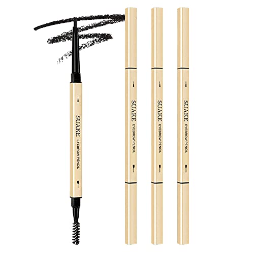 AMY'S DIARY 3pcs Balck Eyebrow Pencil Retractable Definer,Dual-Sided Brow Brush, Fine Tip, Shapes, Defines, Fills Brow Makeup Flapiz Para Cejasills(1#)