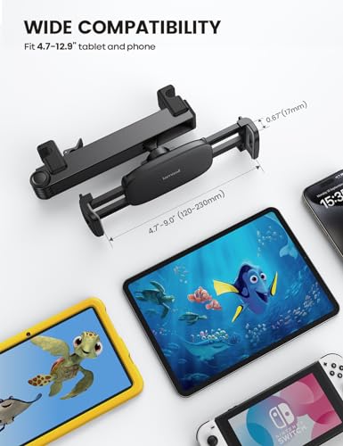 Lamicall Tablet Holder for Car Headrest - [Lockable] [3 in 1 Extension Arm] 2024 Car Backseat Tablet Mount, Road Trip Essentials for Kids, for iPad Pro, Air, Mini, Galaxy, Fire HD, 4.7-13" Tablets