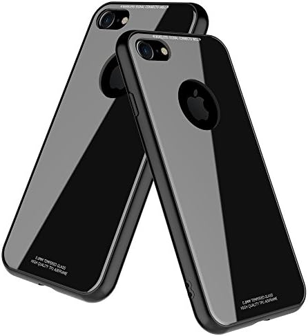 iPhone 8 Case,TIDALY,Tempered Glass Back Plate and Soft TPU Gel Bumper-Black