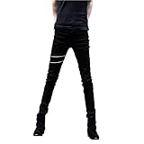 Meilaier Mens Black Zipper Pencil Pants Slim Fashion Jeans for Men