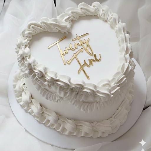 Twenty Fine Cake Charm, Gold Mirror Acrylic, 3mm Thick, Premium Laser Cut Decoration for Twentieth Celebration Lambeth Style 12cm