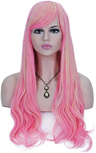 Long Straight Multi-Color Lolita Cosplay Wig Party Full Wig for Women ( Yellow/ Pink )
