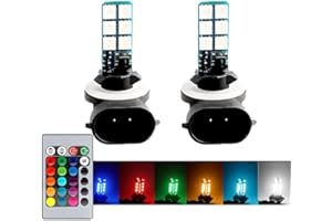 OtpOutopa 881 LED Fog Light Bulbs, High Power 12SMD 7000K 4000LM Super Bright Back Up Lights Tail Lights or Daytime Running Driving Lights (DRL Lamps), Remote RGB Control (2PCS)