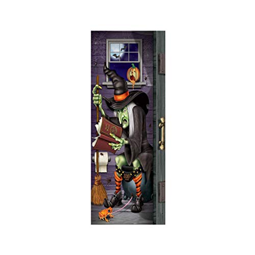Bravetoshop Halloween Creative Funny Door Sticker, Waterproof 3D Door Mural Pumpkin Castle Sticker Self-Adhesive Sticker for Home Decor