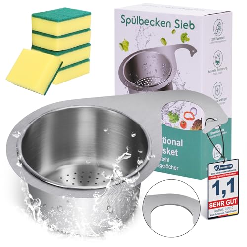 Passoire pour évier, panier à tamis pour évier, panier de drain en acier inoxydable, panier d'évier, panier d'évier, filtre d'évier, robinet multifonction, panier à tamis suspendu (1 pièce + 5 éponge)